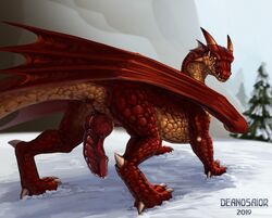 10s 2019 anus arokh_(drakan) ass deanosaior detailed_background dragon drakan erection feral glans looking_at_viewer looking_back male male_only membrane_(anatomy) membranous_wings outside penis presenting presenting_hindquarters presenting_penis red_body red_scales scales scalie sky snow snowscape solo western_dragon wings