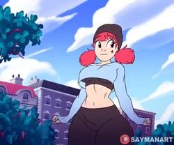 1girls 2d animated ass breasts female_focus female_only large_ass light-skinned_female light_skin looking_back red_eyes red_hair saymanart short_playtime smile solo solo_female thick_ass thick_thighs twintails video vinyl_(saymanart) wide_hips