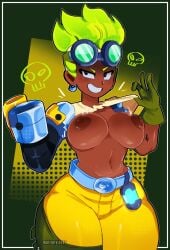 1girls 2023 big_breasts brawl_stars busty dark-skinned_female dark_skin female female_focus female_only glasses glasses_on_head gloves green_hair huge_breasts large_breasts maisie_(brawl_stars) marauder_maisie multiplylayer solo solo_female solo_focus standing supercell tagme thick_thighs wide_hips