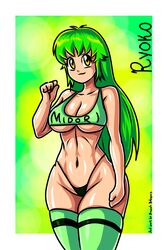 12_hoseki belly_button big_breasts breasts cleavage curvaceous curvy curvy_figure female female_only green_hair hourglass_figure long_hair looking_at_viewer navel oc original original_character panties rodriguesd-marcelo ryoko_midori skindentation solo solo_female solo_focus sports_bra tank_top thick_thighs thighhighs thighs thong underboob voluptuous webcomic wide_hips yellow_eyes