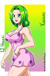 12_hoseki bangs big_breasts breasts cleavage clothing clover curvaceous curvy curvy_figure female female_focus female_only four_leaf_clover green_eyes green_hair hourglass_figure kasumi_midori looking_at_viewer mature_female medium_hair milf nightie nighty oc older_female open_mouth original original_character pajamas pattern_clothing perky_breasts rodriguesd-marcelo shamrock side_view sleepwear smile solo solo_female solo_focus thick_thighs thighs voluptuous webcomic