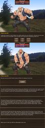 1boy abs bald bandit bara beard big_balls big_penis cum_in_mouth dominant_male domination game_cg gameplay_mechanics goatee huge_cock lustful_desires male_bandit male_domination male_only muscle muscular muscular_male naughty_face open_shirt oral oral_sex pants_down precum presenting presenting_penis rpg scar seductive_smile submissive swallowing text text_box text_focus tongue_out vest zoroj