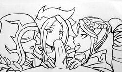 1boy 3girls ash_(paladins) cassie_(paladins) oral paladins penis seris_(paladins) wolfuregogo