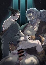 2boys age_difference anal anal_sex censored cum cum_inside cum_on_thighs cum_while_penetrated ejaculation father_and_son fromsoftware gay great_shinobi_owl huge_cock incest larger_male male male/male male_only old_man opan2 penetration penis sekiro sekiro:_shadows_die_twice sitting sitting_on_person size_difference smaller_male yaoi