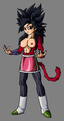 black_hair breasts clothed clothing dragon_ball dragon_ball_super female fur gine humanoid large_breasts light-skinned_female light_skin long_hair mammal nipples red_fur saiyan saiyan_armor saiyan_tail solo spiky_hair super_saiyan super_saiyan_4 tail unknown_artist