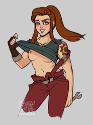 breasts brigitte female flashing overwatch shirt_lift soushiyo tattoo