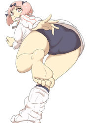 ass barefoot feet gym_uniform hibari_(senran_kagura) looking_back open_mouth senran_kagura socks soles toes