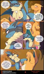 2019 autumn azzilan big_breasts big_penis black_body black_fur blue_body blue_eyes blue_fur blush bodypaint breasts charizard claws closed_eyes comic domination english_text female female_domination female_lucario feral fluffy fur grass handcuffs hi_res horn karina_(tyran) lucario male matemi motion_lines navel neck_tuft nintendo nipples page_6 patreon_reward paws penis pokemon pokemon_(species) pussy red_eyes rubbing shackles slightly_chubby spikes straight text tree tuft vein video_games wings yellow_body yellow_fur