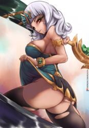 1girls ass big_breasts breasts female female_only kilalesi large_breasts league_of_legends looking_at_viewer looking_back qiyana_yunalai solo