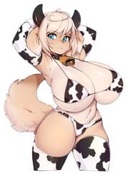 1girls anthro bra breasts cleavage cow_print elbow_gloves female female_only furry gloves huge_breasts panties slugbox solo thighhighs vao vao_(coffeechicken)