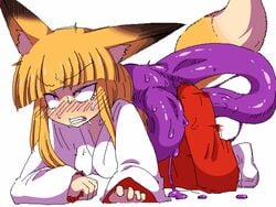 ambiguous_penetration animated blush color covered_penetration dress drooling eyes_rolling_back foxgirl implied_penetration implied_sex kitsune on_top open_mouth painful purple_slime sakifox sex_under_clothes sex_under_dress skirt slime tail tentacle tentacle_under_dress tentacles_under_clothes