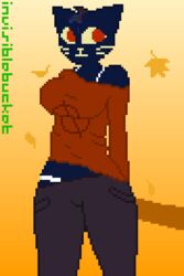 anthro bra breasts feline female invisiblebucket mae_(nitw) night_in_the_woods panties pixel_art solo