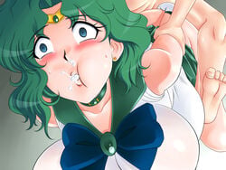 age_difference arms_behind_back big_belly big_breasts bishoujo_senshi_sailor_moon blue_eyes clothed_female_nude_male clothed_sex clothing cum cum_in_mouth doggy_style eyes_wide_open faceless_male full_mouth glamour_works gloves grabbing_arms green_hair inflation large_breasts light-skinned_female light-skinned_male michiru_kaiou sailor_neptune skirt spreading