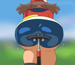 1boy 1girls animated ass ass_squish bag belt bicycle bike bike_shorts butt_crush buttcrush color facesitting giantess gif human human_only larger_female malesub may_(pokemon) may_(pokemon_rs) miniboy nintendo pogojo pokemon pokemon_rse size_difference smaller_male source_request tiny wally_(pokemon)