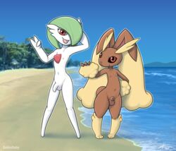 2019 2boys 3_fingers 3_toes animal_genitalia anthro balls beach biped black_sclera blue_sky day duo fingers flaccid front_view fully_sheathed gardevoir hi_res humanoid humanoid_penis looking_at_viewer lopunny male male_gardevoir male_lopunny male_only male_pokemon navel nintendo nipples nude outside penis pokémon_(species) pokemon pokemon_(species) pokemon_rse red_eyes seaside sheath sky standing toes uncut video_games water zekromlover
