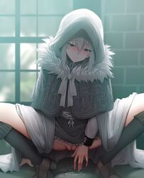 1girls censored color fate_(series) female fluids ginhaha gray_(lord_el-melloi_ii) jail lord_el-melloi_ii_case_files masturbation mosaic_censoring prisoner pussy pussy_ejaculation pussy_juice pussy_juice_puddle shy squatting