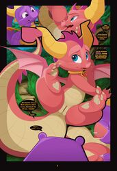 1boy 1boy1girl 1girls 2019 absurd_res activision ambiguous_gender blue_eyes dragon duo ember_(spyro) featureless_crotch female female/ambiguous female_focus hi_res horn nude open_mouth pink_body pink_scales presenting_pussy purple_body purple_eyes purple_scales pussy scales smile sniffing solo_focus spyro spyro_the_dragon tricksta video_games wings young