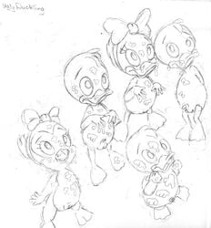 2girls 3boys dewey_duck disney ducktales full_body huey_duck louie_duck monochrome penis sketch skittles small_penis uncensored webby_vanderquack