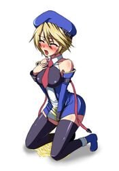 ashamed beret blazblue blonde_hair blush blush_lines blushing boots closed_eyes clothed clothed_female detached_sleeves dress embarrassed female female_focus female_only humiliated kneeling legwear noel_vermillion open_mouth peeing peeing_self short_hair simple_background soiling soiling_clothing solo solo_female solo_focus stockings tagme tears tie tight_dress urinating urinating_female urine urine_on_ground urine_pool wetting wetting_clothing wetting_self white_background young