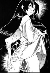 1girls ass breasts dildo female female_only funaho_masaki_jurai greyscale lifted_by_self long_hair looking_at_viewer married_woman mature mature_woman milf monochrome mother object_insertion solo tagme tenchi_muyo! vaginal_penetration wide_hips