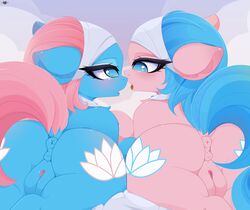 absurd_res aloe_(mlp) anus ass bedroom_eyes big_butt blush equid equine female feral friendship_is_magic hi_res lotus_blossom mammal my_little_pony narrowed_eyes pussy seductive sibling sister sisters xsatanielx