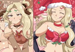 christmas karbuitt kid_icarus kid_icarus_uprising mistletoe pit_(kid_icarus) reindeer_antlers reindeer_costume santa_costume santa_hat tongue_out viridi