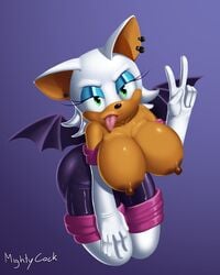 1girls absurd_res anthro areolae artist_name bat_wings big_breasts breasts clothing female female_only furry furry_only gloves green_eyes highres large_breasts mammal membranous_wings mightycock nipples piercing rouge_the_bat sega solo sonic_(series) tongue tongue_out tongue_piercing topless video_games wings