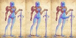 af armor blue_body blue_skin breasts corruption_of_champions female futanari goo_creature growth herm intersex melee_weapon penis_growth solo sword tagme valeria_(coc) weapon