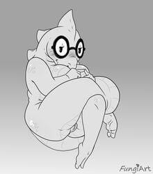 2_toes alphys anthro anus ass beady_eyes bedroom_eyes big_breasts big_butt blush breasts chubby_female crossed_legs eyewear female fungilewds glasses head_in_cleavage hi_res legs_up looking_at_viewer narrowed_eyes nervous non-mammal_breasts pussy reptile scalie seductive slightly_chubby solo thick_tail thick_thighs toes undertale video_games wavy_mouth