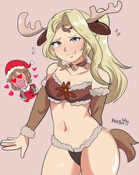 christmas embarrassed fully_clothed karbuitt kid_icarus kid_icarus_uprising nintendo pit_(kid_icarus) reindeer_antlers reindeer_costume santa_costume santa_hat tears viridi wholesome