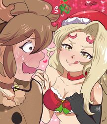 blush christmas karbuitt kid_icarus kid_icarus_uprising leash licking_lips mistletoe pit_(kid_icarus) reindeer_antlers reindeer_costume santa_costume santa_hat sweat viridi