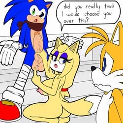 big_breasts big_penis breasts canine cuckold exposed_torso female footwear fox handwear hedgehog huge_cock male mammal mintyskin mostly_nude nude penis sonic_(series) sonic_boom sonic_the_hedgehog superbunnygt tails zooey_the_fox