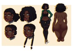 abs areolae ass athletic backboob bare_midriff big_breasts black_female black_hair breasts bubble_butt busty character_sheet collar crop_top dark-skinned_female dark_skin earrings eyelashes eyewear female female_focus female_only fit fit_female foolymagooly full_body furanh glasses green_eyes hourglass_figure large_breasts lip_piercing long_hair melanie_hazelton navel nipple_piercing nipples nose_piercing open_shirt piercing pigtails pose posing pussy shirt sneakers spiked_collar standing tagme tank_top thick_thighs toned toned_female tongue tongue_out tongue_piercing vagina wide_hips