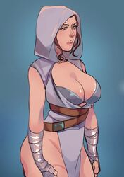 cleavage female female_only hood kocchi large_breasts loincloth no_panties pinup rey star_wars thick_thighs