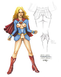 areolae ass athletic bare_legs blonde_hair blue_eyes boots bottomless breasts breasts_out busty capcom dc dc_comics dress eyeliner female female_focus female_only fit fit_female hourglass_figure kara_zor-el long_hair medium_breasts navel nipples pubic_hair pussy short_dress slim slim_girl solo standing supergirl superman_(series) tagme tcatt vagina wide_hips