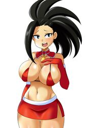 1girls big_breasts bimbo black_hair busty christmas female huge_breasts lucyfercomic momo_yaoyorozu my_hero_academia santa_outfit skirt tagme teenager white_background