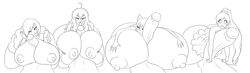 blake_belladonna breasts faunus female gigantic_breasts gigantic_penis huge_breasts huge_cock human male marauder6272 monochrome multiple_penises no_color paizuri penis ruby_rose rwby size_chart size_comparison size_difference smile team_rwby weiss_schnee white_background yang_xiao_long