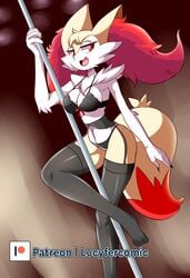 1girls anthro bra braixen bray_(lucyfercomic) female garter_belt garter_straps lucyfercomic nintendo original_character patreon pokémon_(species) pokemon pokemon_(species) pokemon_xy stripper_pole thighhighs