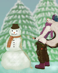 anthro bodily_fluids christmas genital_fluids hi_res holidays kanou male mammal mephitid peeing penis skunk snow snowman urine