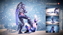 2girls 3d absurd_res asphyxiation boots brown_hair dominated female female_only femdom foot_on_face foot_on_head helpless hi_res kazama_asuka looking_down_at_viewer master_raven pinned_down snow snowing tekken tekken7wallpapers tekken_7 trample trampling