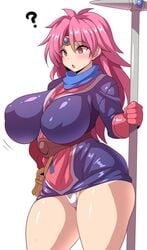 1girls anime_style blush breasts busty clothing curvaceous dragon_quest dragon_quest_dai_no_daibouken dress female female_only gem jewelry konno_tohiro large_breasts long_hair maam open_eyes panties pink_hair solo tiara underwear voluptuous white_panties wide_hips