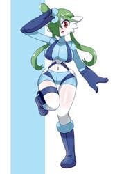 1girls anthro blue_boots blue_gloves boots breasts clothed cosplay cosplay_gardevoir eye_contact female gardevoir gloves hair_ornament looking_at_viewer lucyfercomic nintendo pokémon_(species) pokemon pokemon_(species) pokemon_bw pokemon_rse skyla_(pokemon) solo thick_thighs thigh_gap wide_hips