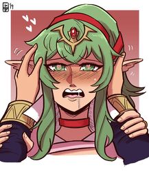 1boy 1girls deepbeef drooling fire_emblem fire_emblem_awakening grabbing_ears green_hair heart-shaped_pupils manakete nintendo pointy_ears quixote robin_(fire_emblem) robin_(fire_emblem)_(male) rubbing_ears scruffyturtles tiki_(adult)_(fire_emblem) tiki_(fire_emblem)