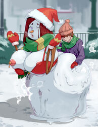 1boy 1girls anthro ass big_ass big_breasts big_butt breasts female hat huge_ass huge_breasts ictiwinter male materclaws scarf sex snow snowman snowwoman