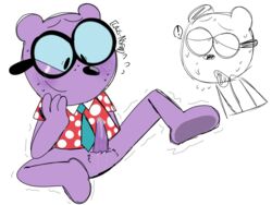 animal_genitalia animal_penis anthro bear blushing cum_on_penis erection glasses glasses_on_head lazi_the_lazy male_only mouth open poking_out shaking sketch smile tongue_out walden wow!_wow!_wubbzy!