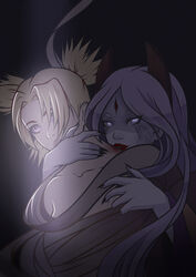 2girls asetr bangs black_eyes blonde_hair breast_grab breasts clothed_female_nude_female clothing collarbone defeated female female_only femdom femsub hickey horns infinite_tsukuyomi kimono kiss_mark light-skinned_female light_skin lipstick long_fingernails long_hair looking_at_viewer makeup mind_control naked naruto naruto_(series) naruto_shippuden nude otsutsuki_kaguya pale-skinned_female pale_skin purple_sclera quad_tails rinnegan sharp_fingernails silver_hair temari tied_hair veins very_long_hair violet_eyes wrapped yuri