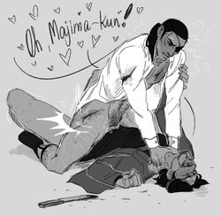 asphyxiation blood choking cuntboy cuntboy_on_male cuntboy_penetrated cuts extcrush eye_patch fight hate_sex knife knife_wound majima_goro monochrome nishitani_homare rough_sex ryuu_ga_gotoku speech_bubble strangling vaginal vaginal_penetration wounded yakuza