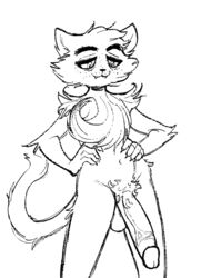 2019 andy_(kaboozey) anthro balls body_hair chest_hair chest_tuft claws domestic_cat erection fangs felid feline felis freckles girly head_tuft hi_res humanoid_penis kaboozey male mammal nude original original_character penis solo tuft