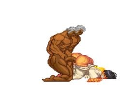 1boy 1girls alternate_ass_size animated asian asian_female ass big_ass big_penis clapping_cheeks dark-skinned_male dark_skin dat_ass defeated doggy_style female gif interracial large_ass large_penis m.u.g.e.n makoto_(street_fighter) male muscular_male penis pixel_art sex sprite straight street_fighter street_fighter_iii teramussa tomboy transparent_background urien