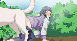 1girls ahe_gao ahegao akamaru_(naruto) ambiguous_knotting ambiguous_penetration ass_to_ass beast bent_over blue_hair blush byakugan canid canid_on_humanoid canine canine_on_human clothing dog domestic_dog female female_human feral footwear fully_clothed hetero human hyuuga_hinata jacket kneeling knotted knotting long_hair male male/female male_canine naruto naruto_(series) naruto_shippuden on_all_fours orgasm orgasm_face outdoors outside pants_down penetration pleasure_face purple_eyes rantuahelax reverse_doggy_style reverse_doggystyle sandals soles tongue tongue_out unseen_male_face white_fur zoophilia